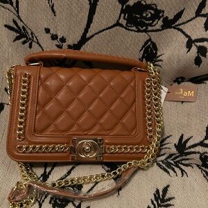 3am Brown Quilted Chain Shoulder Bag with Secret Lock